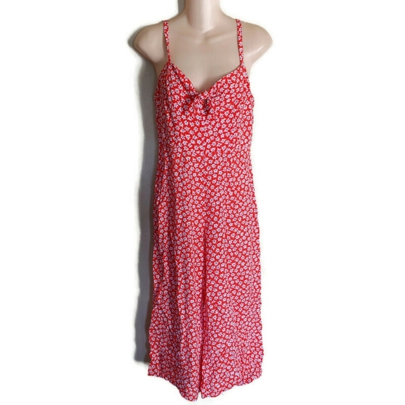 Old Navy Slim Tie Front Floral Print in Camo Red Jumpsuit Size Women Medium - Picture 2 of 12